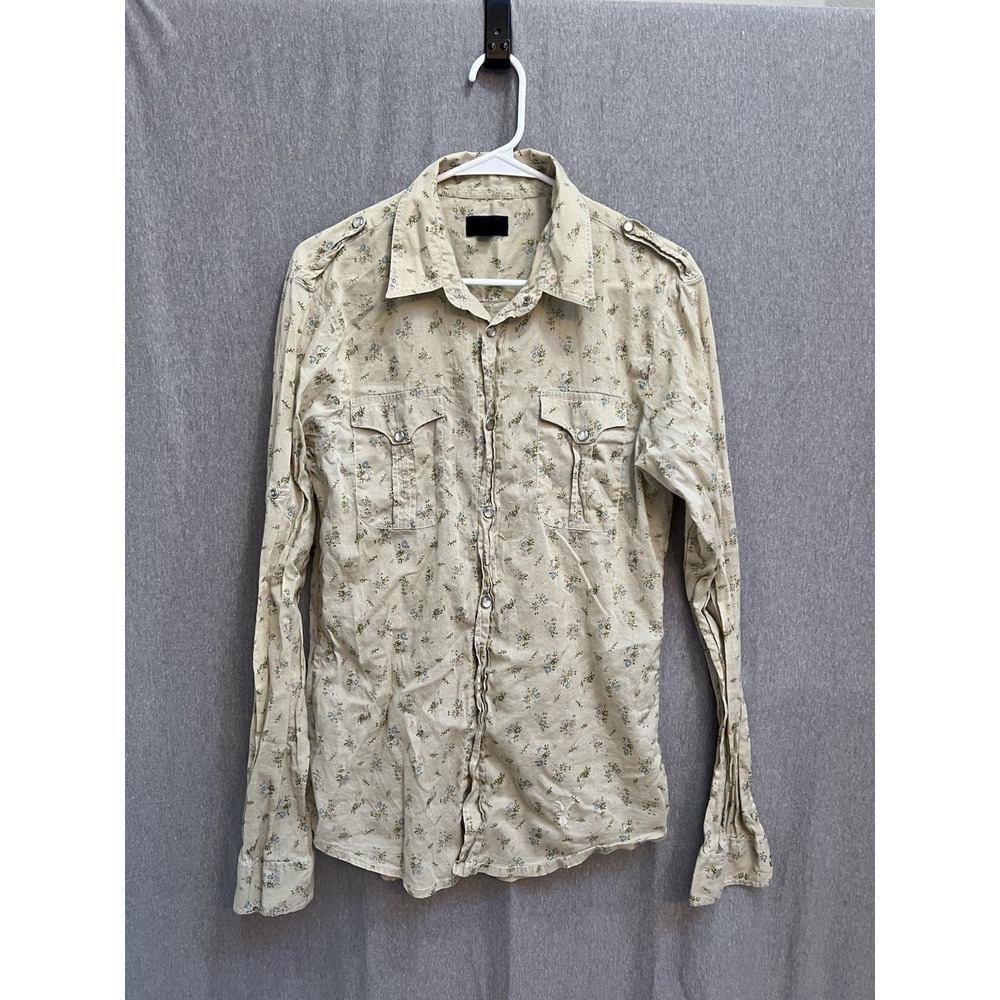 Allsaints Gunnersbury Shirt Floral Pearl Snap Sz M Womens Roll Sleeve